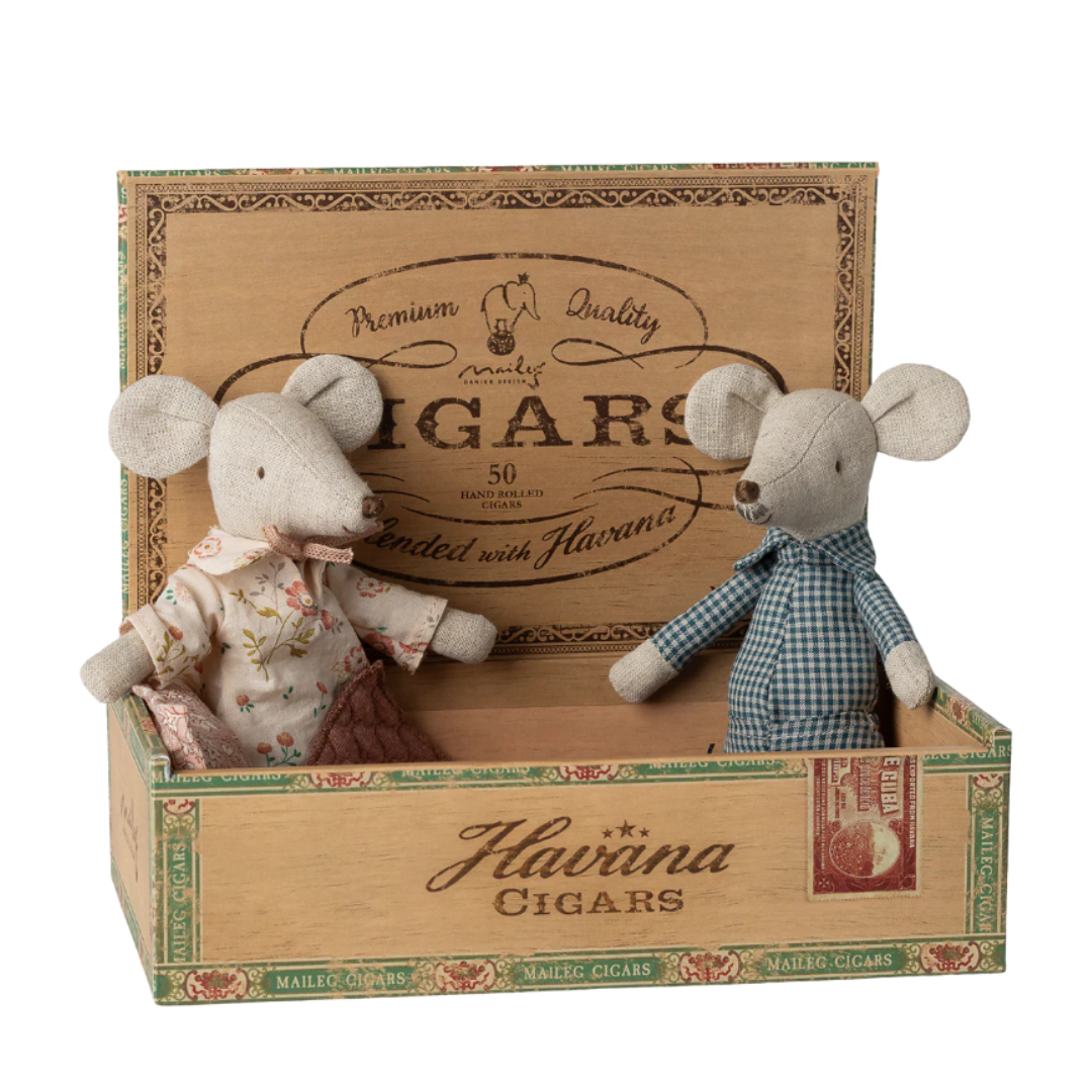 Grandma and Grandpa Mice in Cigarbox