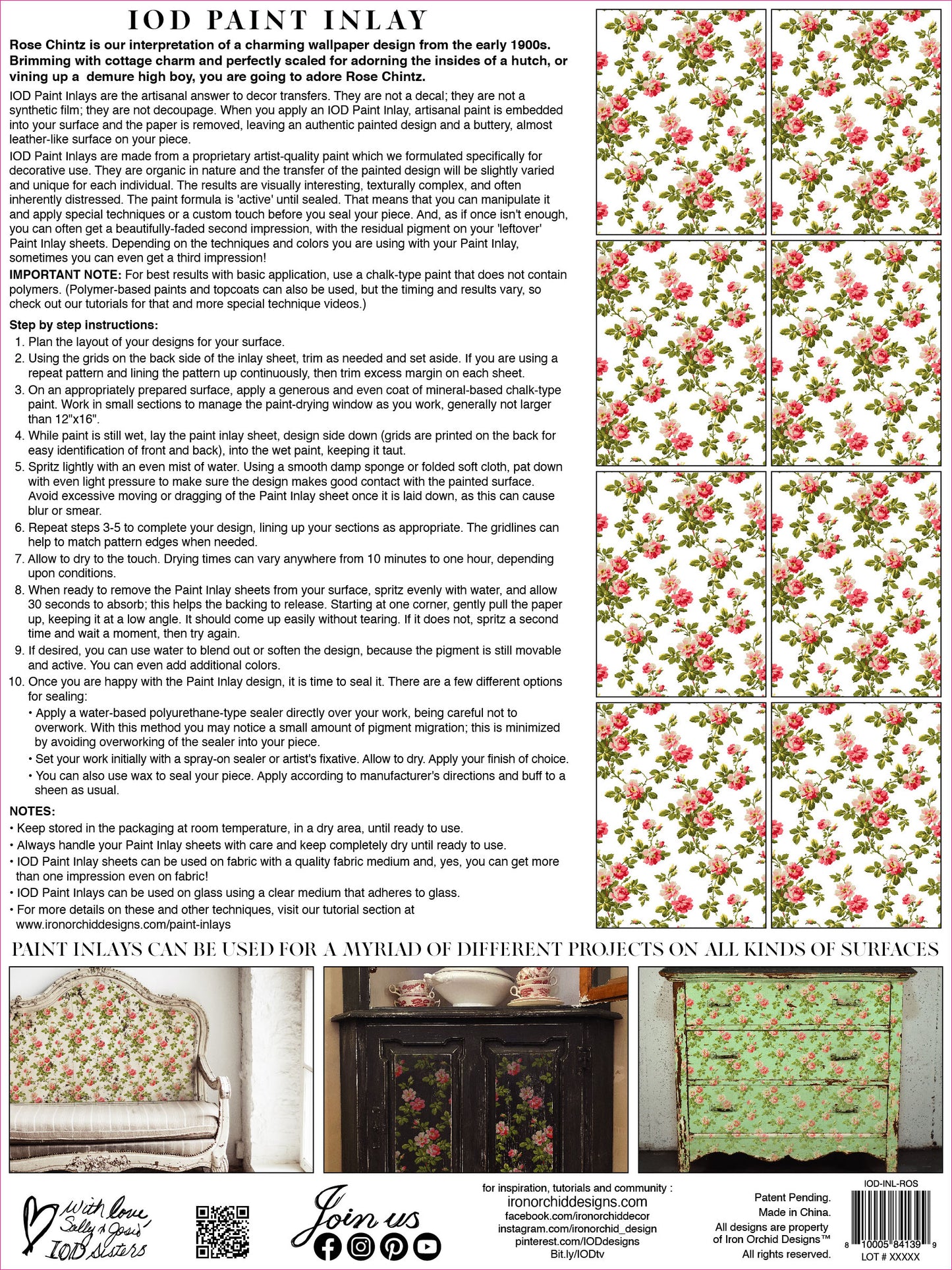 Rose Chintz IOD Paint Inlay 12x16 Pad (Retired)