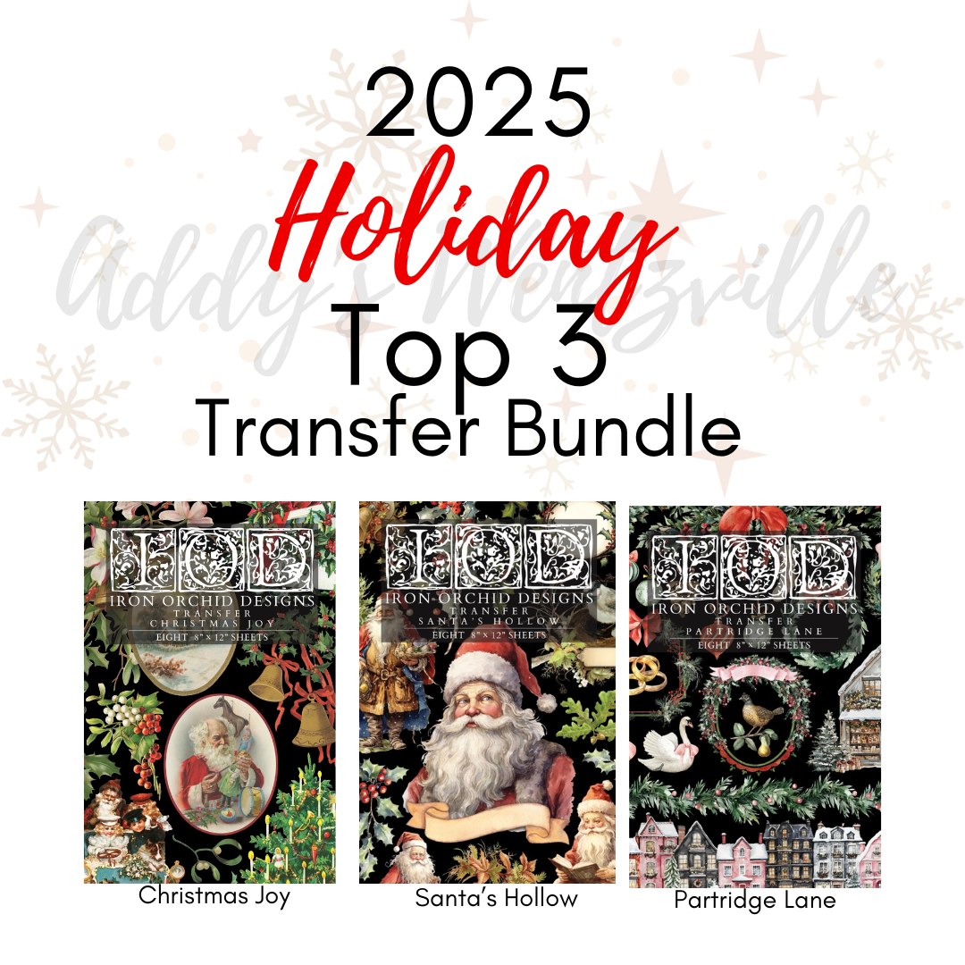 2025 Holiday Top 3 Transfer IOD Bundle! (set of 3). Christmas Joy/Santa's Hollow/Partridge Lane! 8"x12" 8 pages Limited Iron Orchid Designs