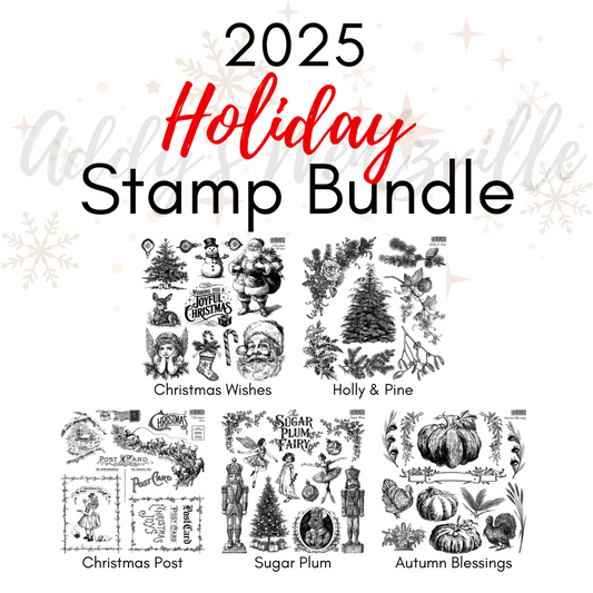 2025 Holiday Stamp IOD Bundle! (Set 6) Christmas Wishes/Sugar Plum/Christmas Post/Holly&Pine/Autumn Blessings! + Free Frosty Stamp! Limited