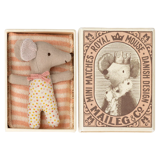 Sleepy/Wakey Baby Mouse in Matchbox (Rose)