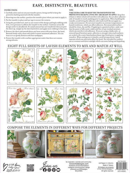 Rose Botanical IOD Transfer 12"x 16" Pad